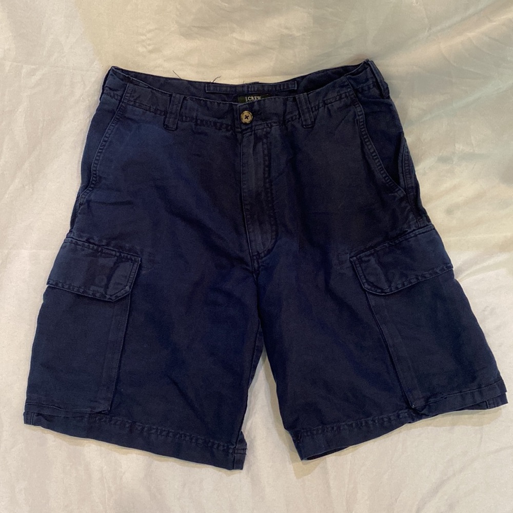 J. Crew Navy Blue Irish Linen & Cotten Classic Cargo Shorts Sz 30 VGUC